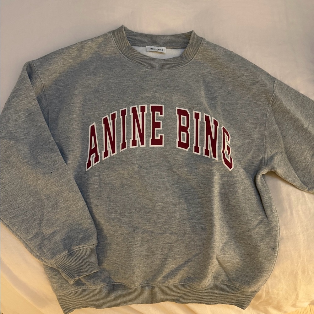 Anine Bing Gray Crewneck Sweatshirt with Red Lettering